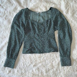 Great Condition Abercrombie Corset Waist Boat Neck Long Sleeve Top Dark Green XS